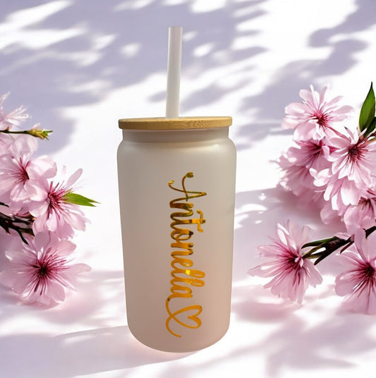 Personalized White Glass Tumbler with Name