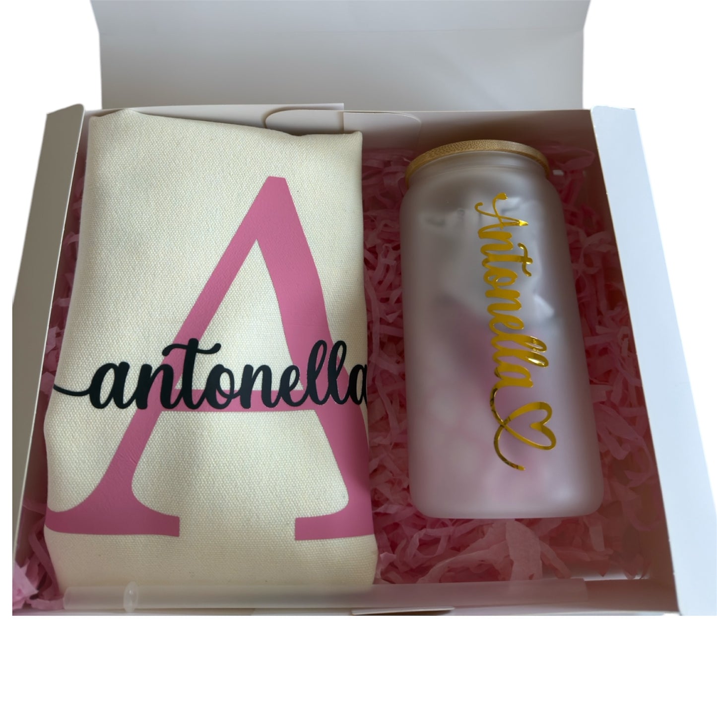 Gift Box: Tote Bag and Personalized Glass Tumbler
