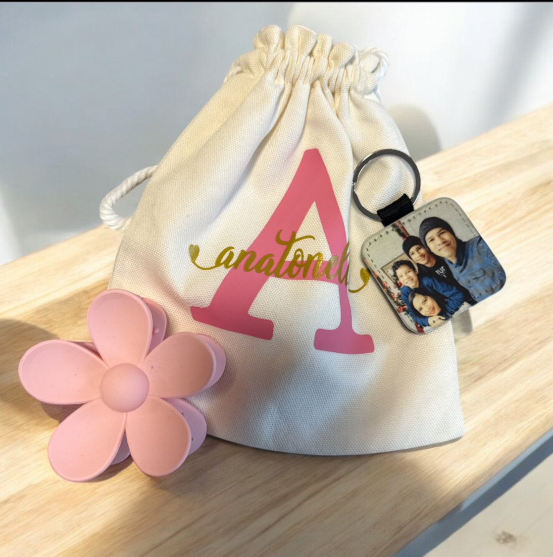 Gift Box - Personalized Bag - Photo Keychain and Flower Claw
