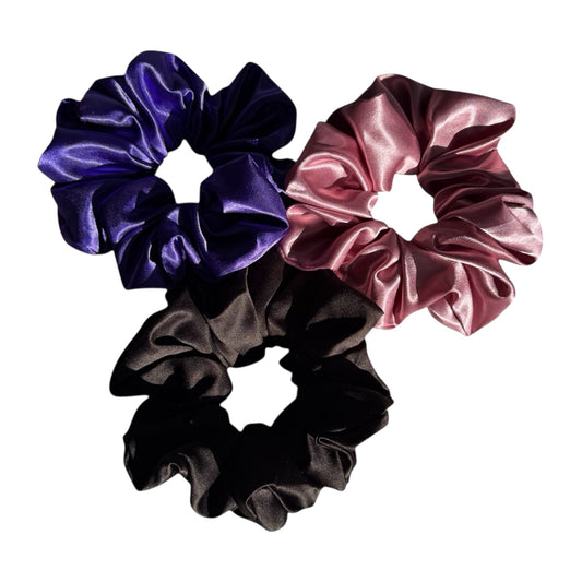 XL Satin Scrunchies Set of 3 – Premium Handmade No-Pull Hair Ties for Women & Girls – Oversized Scrunchies –