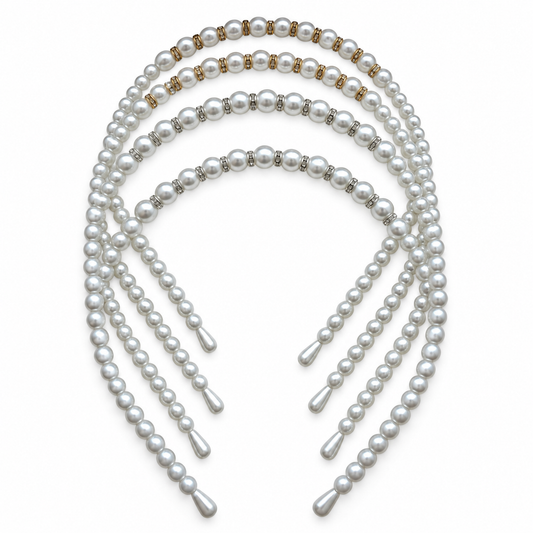 Elegant Pearl Headband with Gold or Silver Center Detail