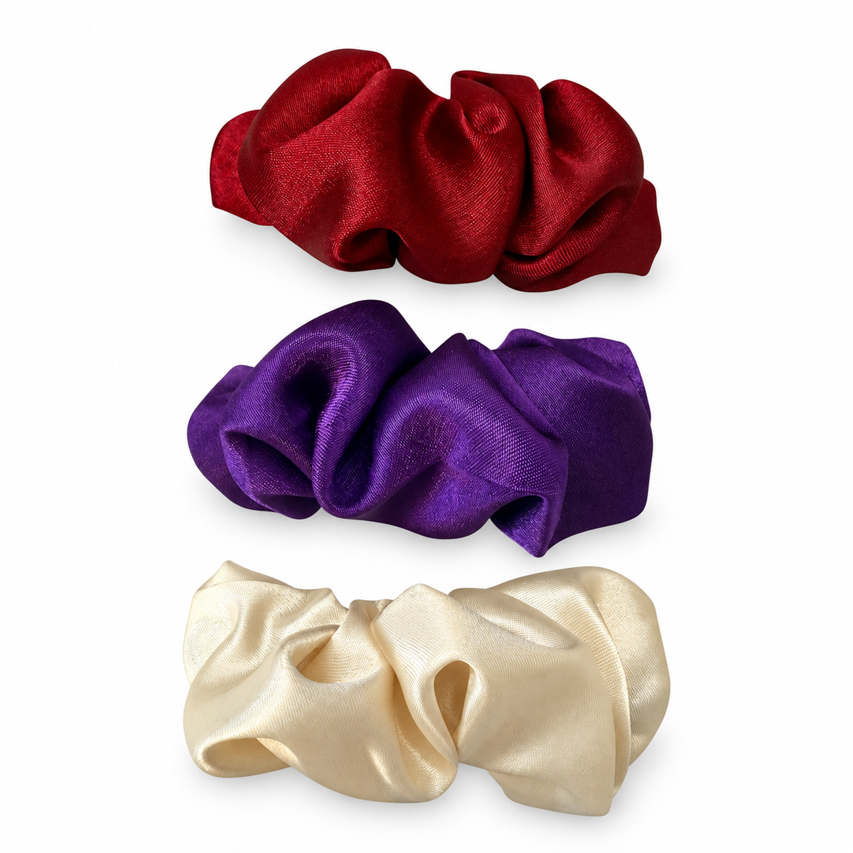 Handmade Satin Scrunchies Barrettes – Set of 3