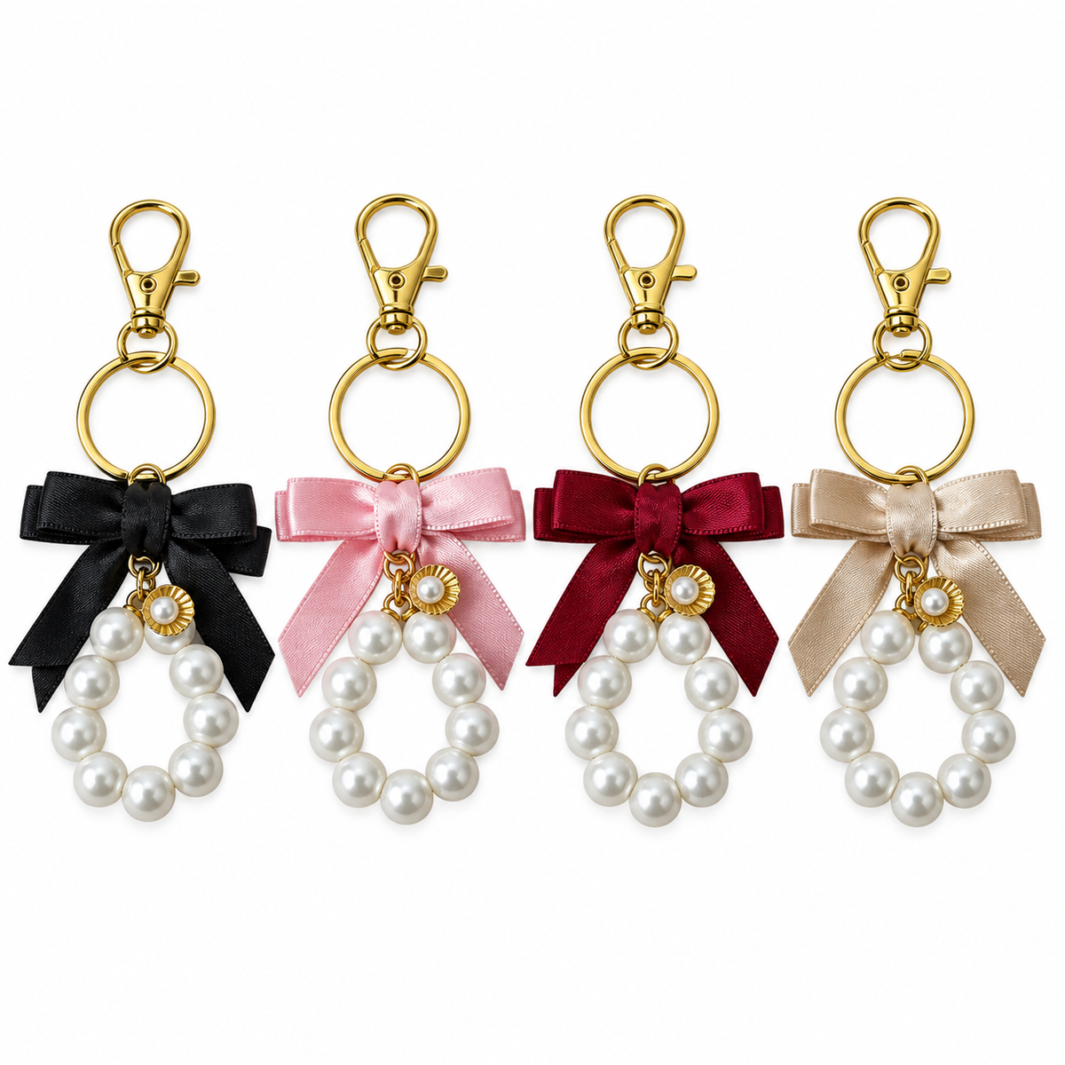 Small Satin Bow Pearl Keychain with Oyster Charm