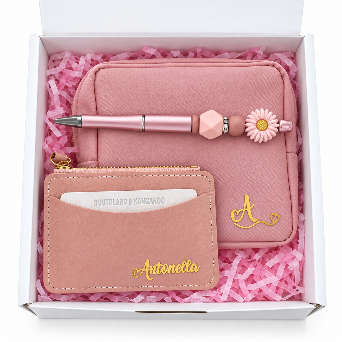 Personalized Gift Box with Cosmetic Bag, Card Holder & Bohemian Pen