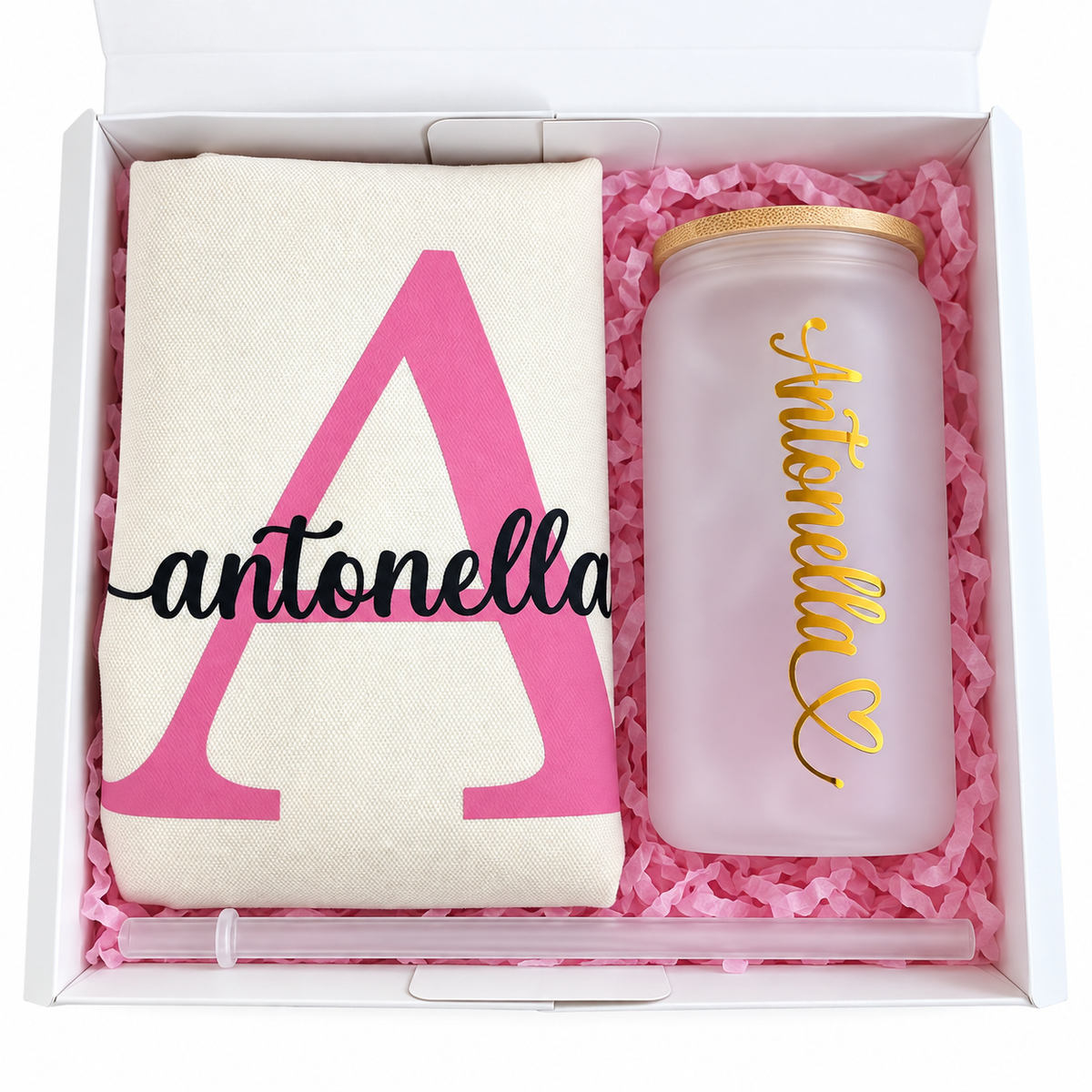 Personalized Gift Box with Tote Bag and Glass Tumbler