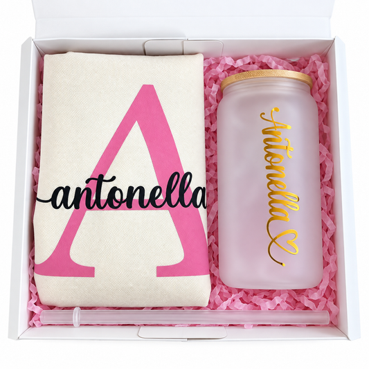 Personalized Gift Box with Tote Bag and Glass Tumbler
