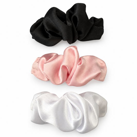 Handmade Satin Scrunchies Barrettes – Set of 3