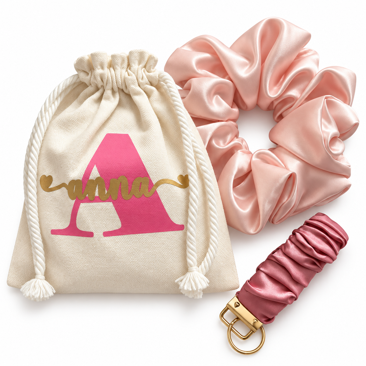 Personalized Gift Box with XL Scrunchie, Bag & Keychain Bracelet